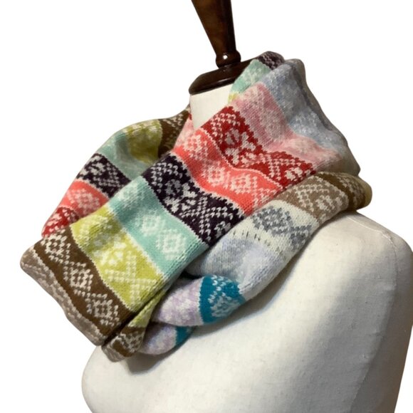 Gap Fair Isle Lambswool Blend Infinity Scarf Colorful Multicolor - Picture 2 of 6